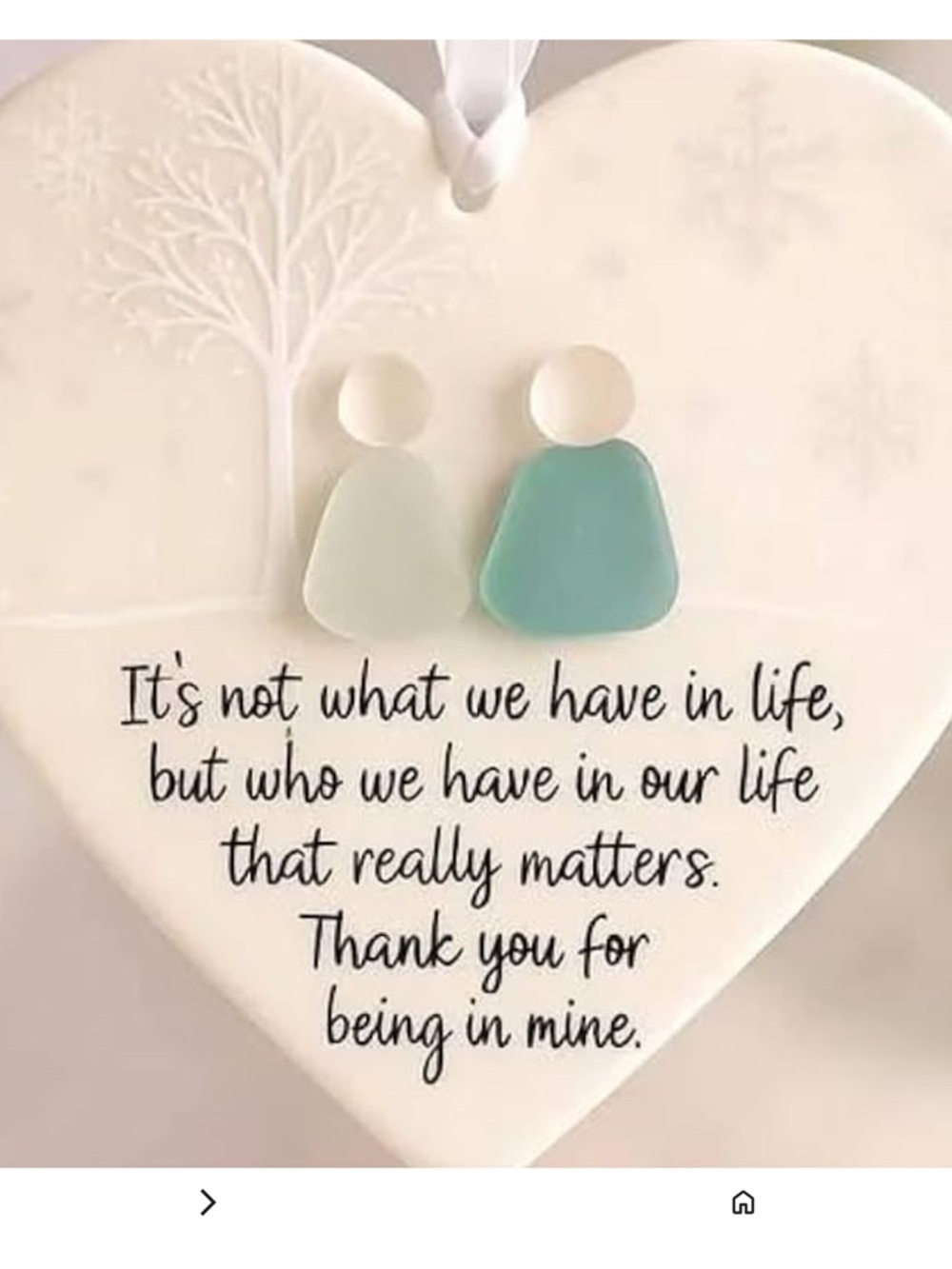 Heart-Shaped Sentiment Ornament with Sea Glass Figures - White & Seafoam